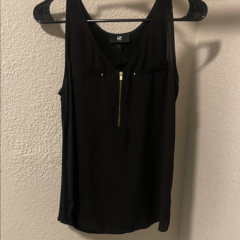 12 Pm By Mon Ami Black Tank Top with Gold Zipper